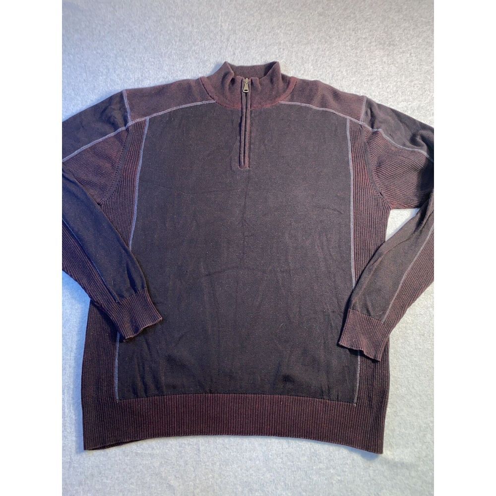 BKE Knit Sweater Mens Size XL Black/burgundy Mock Neck 1/4 Zip Pullover Cotton